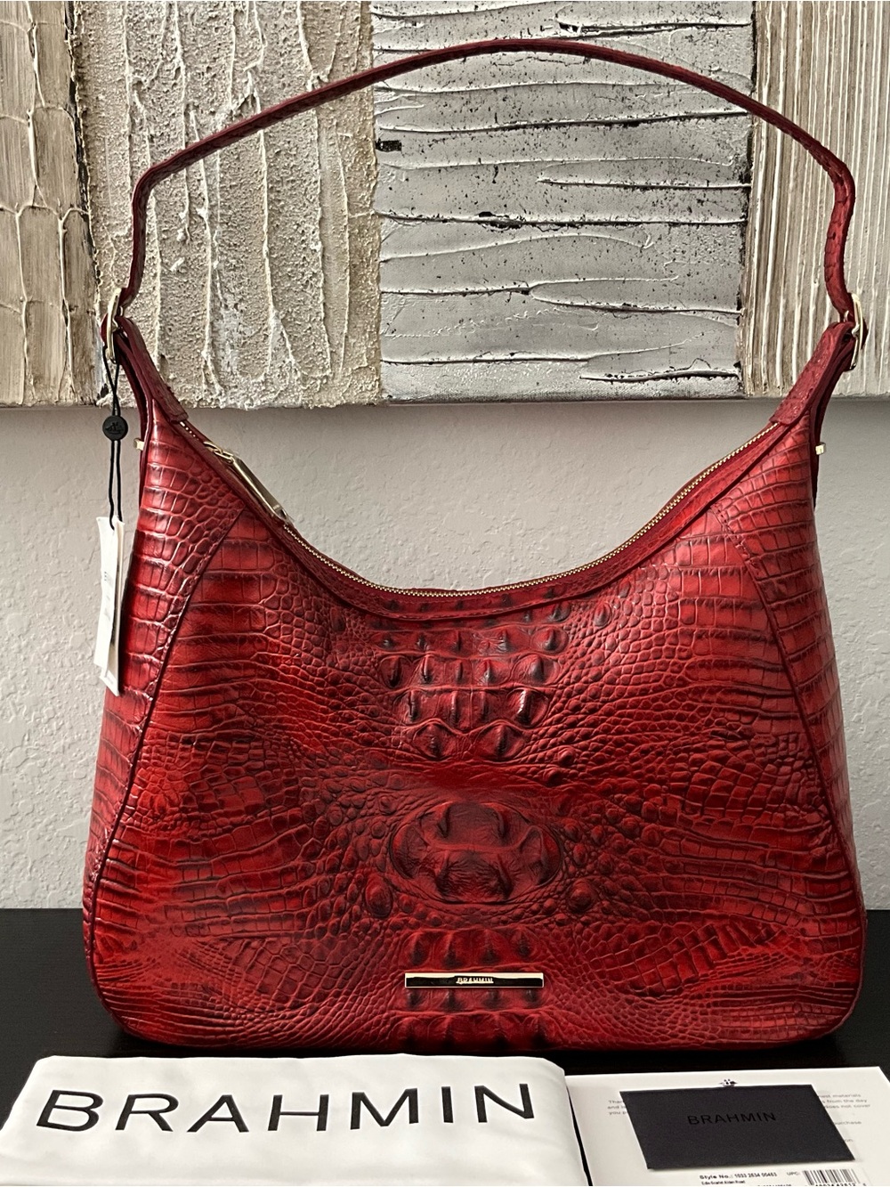 Brahmin Edie SCARLET ALDEN ROAD Soft Leather Shoulder Bag W/Eye